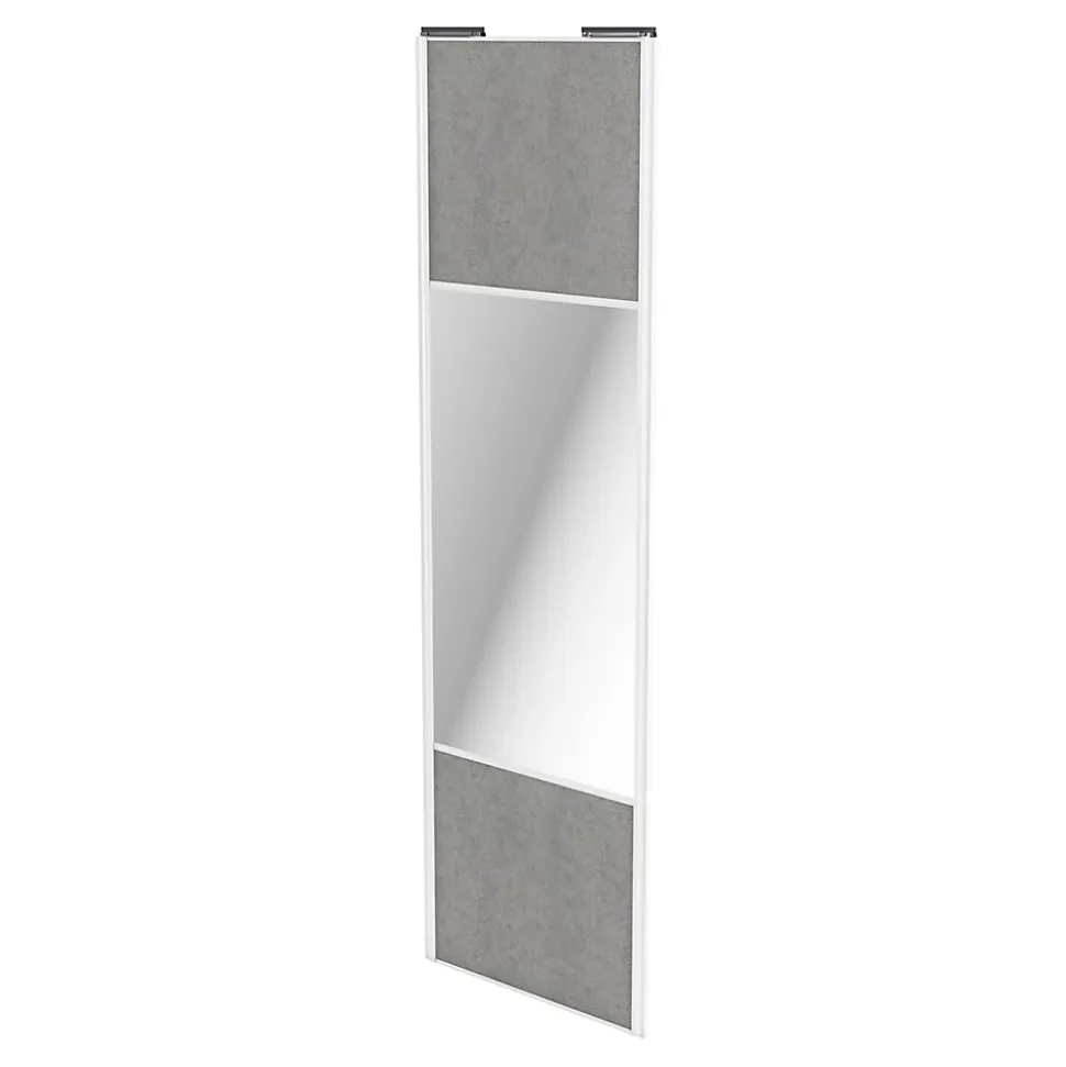 Porte de placard coulissante avec miroir béton profil blanc GoodHome Arius H. 248,5 x L. 77.2 cm + amortisseurs