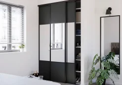 Porte de placard coulissante avec miroir anthracite profil noir GoodHome Arius H. 248,5 x L. 62.2 cm + amortisseurs