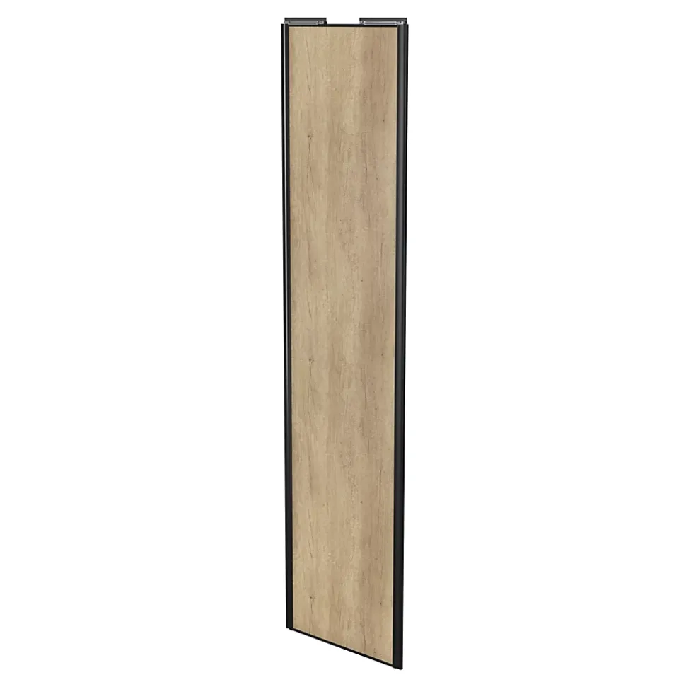 Porte de placard coulissante effet chêne brut profil noir GoodHome Arius H. 248,5 x L. 62.2 cm + amortisseurs