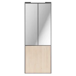 Porte de placard coulissante atelier effet chêne clair profil gris GoodHome Arius H. 248,5 x L. 91.2 cm + amortisseurs