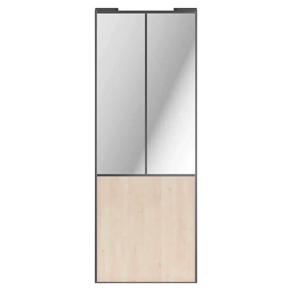 Porte de placard coulissante atelier effet chêne clair profil gris GoodHome Arius H. 248,5 x L. 91.2 cm + amortisseurs