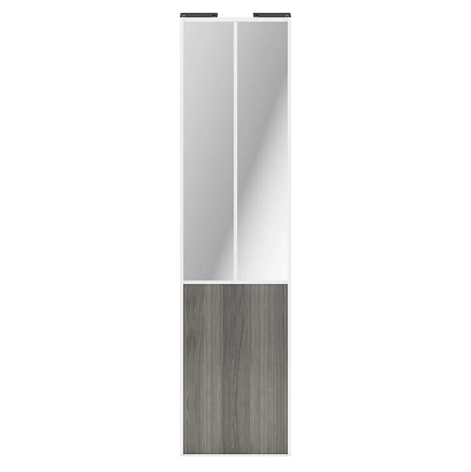 Porte de placard coulissante atelier effet chêne grisé profil blanc GoodHome Arius H. 248,5 x L. 61.2 cm + amortisseurs