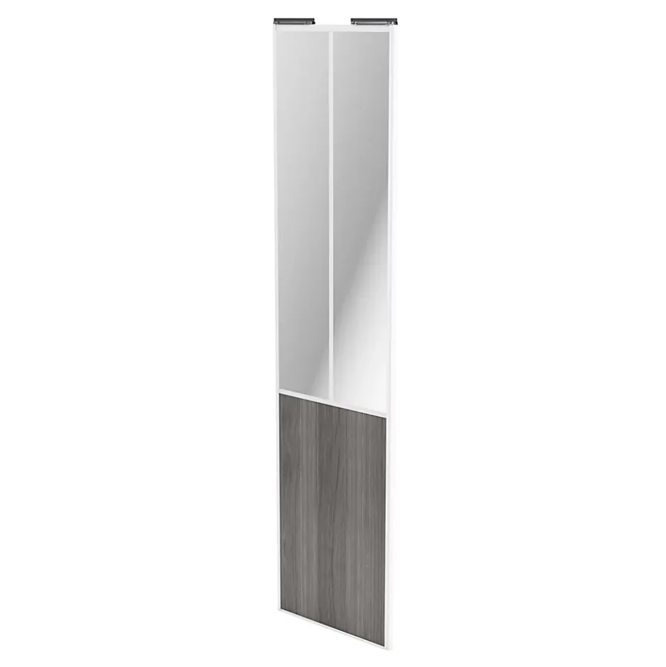 Porte de placard coulissante atelier effet chêne grisé profil blanc GoodHome Arius H. 248,5 x L. 61.2 cm + amortisseurs