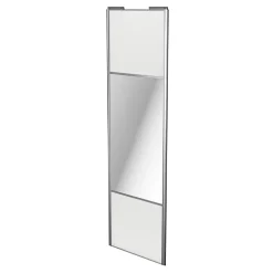 Porte de placard coulissante avec miroir blanc brillant profil gris GoodHome Arius H. 248,5 x L. 77.2 cm + amortisseurs