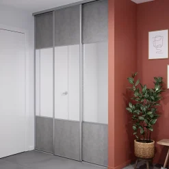 Porte de placard coulissante avec miroir béton profil gris GoodHome Arius H. 248,5 x L. 62.2 cm + amortisseurs