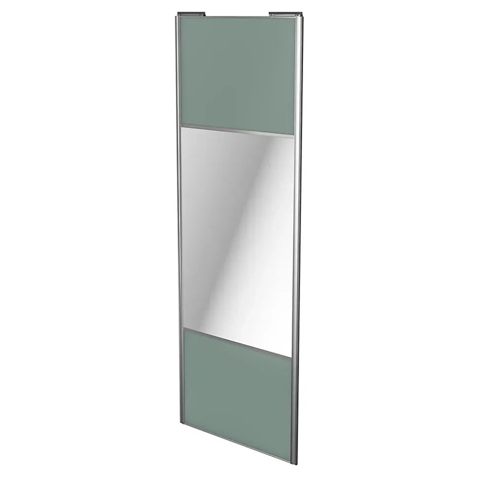 Porte de placard coulissante avec miroir vert de gris profil gris GoodHome Arius H. 248,5 x L. 77.2 cm + amortisseurs