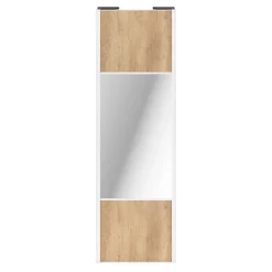 Porte de placard coulissante avec miroir effet chêne brut profil blanc GoodHome Arius H. 248,5 x L. 77.2 cm + amortisseurs
