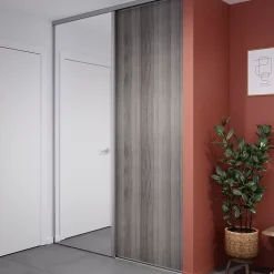 Porte de placard coulissante effet chêne grisé profil gris GoodHome Arius H. 248,5 x L. 92.2 cm + amortisseurs