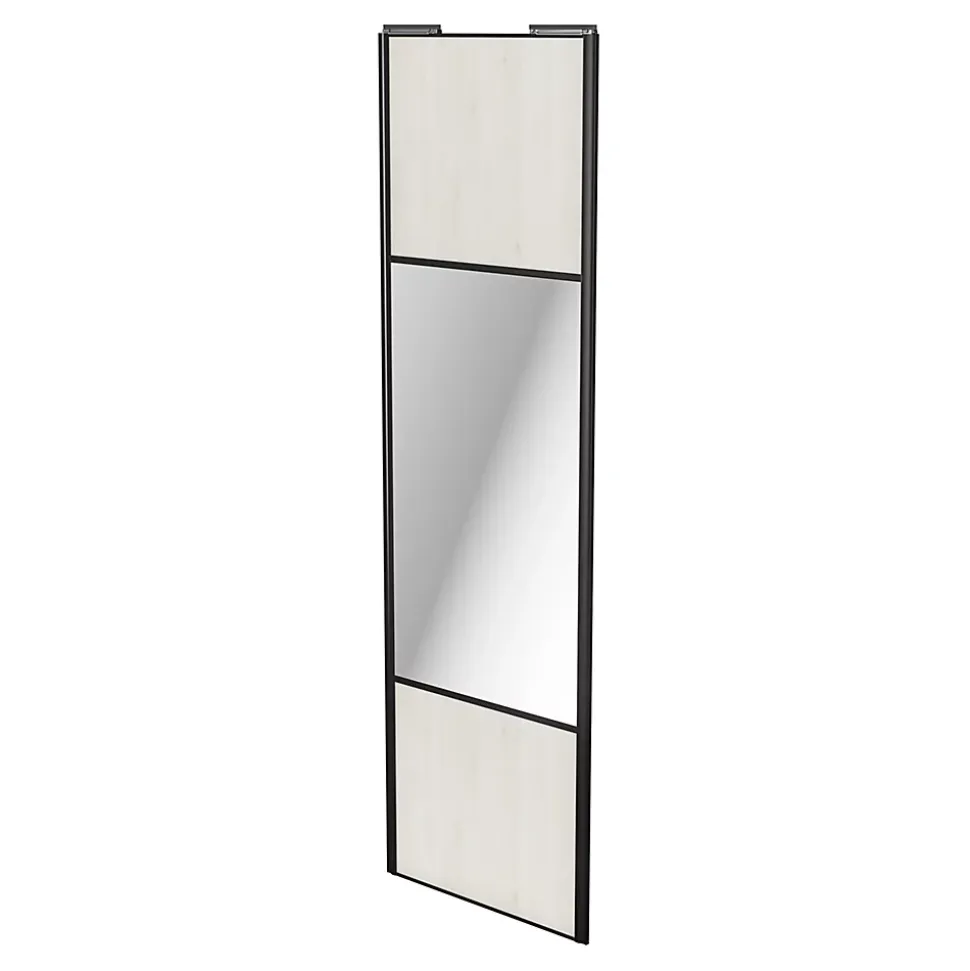 Porte de placard coulissante avec miroir bois nordique profil noir GoodHome Arius H. 248,5 x L. 77.2 cm + amortisseurs