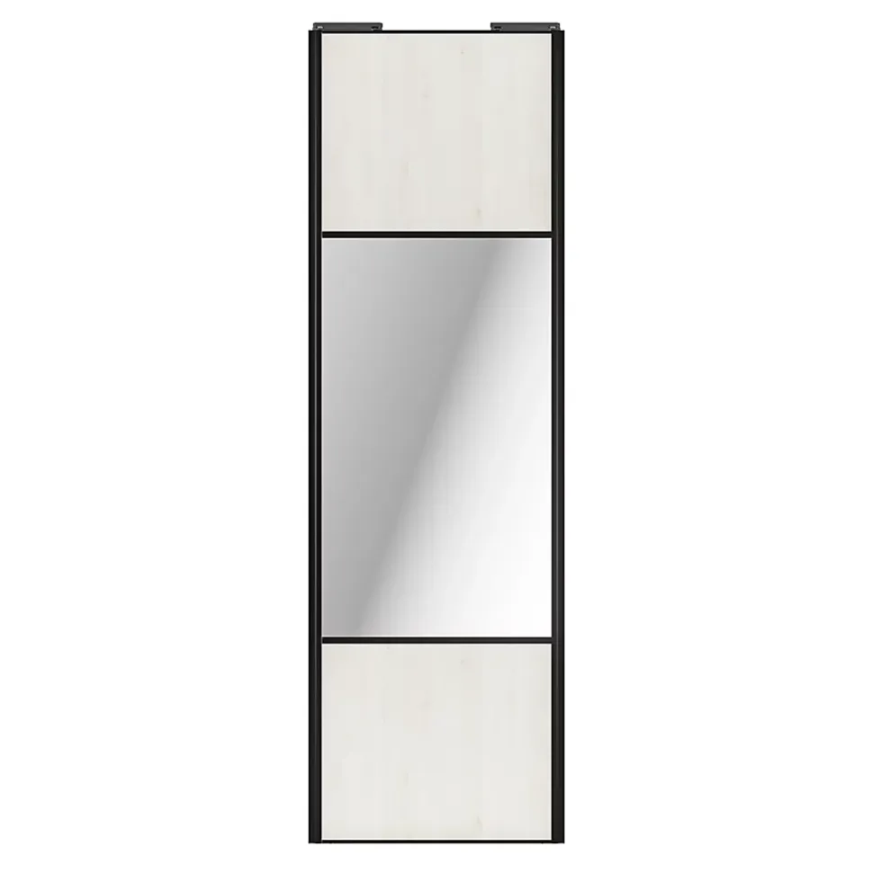 Porte de placard coulissante avec miroir bois nordique profil noir GoodHome Arius H. 248,5 x L. 77.2 cm + amortisseurs