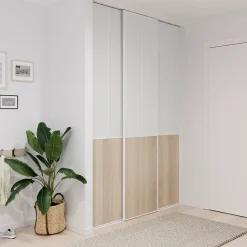 Porte de placard coulissante atelier effet chêne clair profil blanc GoodHome Arius H. 248,5 x L. 76.2 cm + amortisseurs
