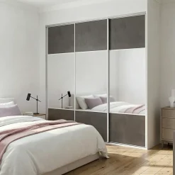 Porte de placard coulissante avec miroir gris antique profil blanc GoodHome Arius H. 248,5 x L. 77.2 cm + amortisseurs