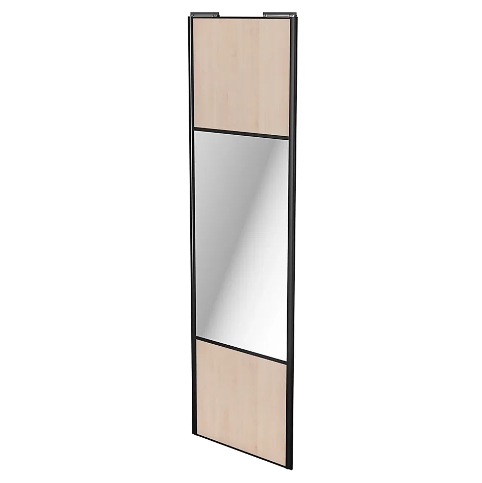 Porte de placard coulissante avec miroir effet chêne clair profil noir GoodHome Arius H. 248,5 x L. 77.2 cm + amortisseurs