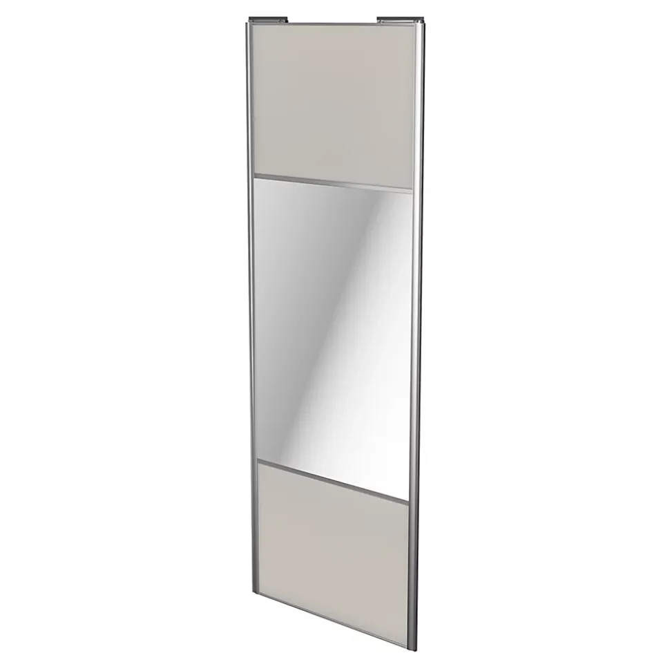 Porte de placard coulissante avec miroir gris clair mat profil gris GoodHome Arius H. 248,5 x L. 92.2 cm + amortisseurs