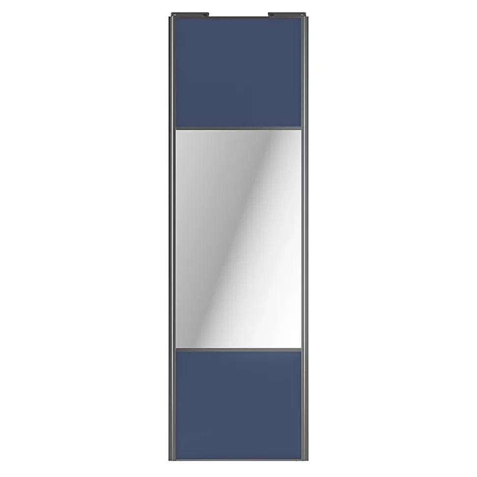 Porte de placard coulissante avec miroir bleu profil gris GoodHome Arius H. 248,5 x L. 77.2 cm + amortisseurs