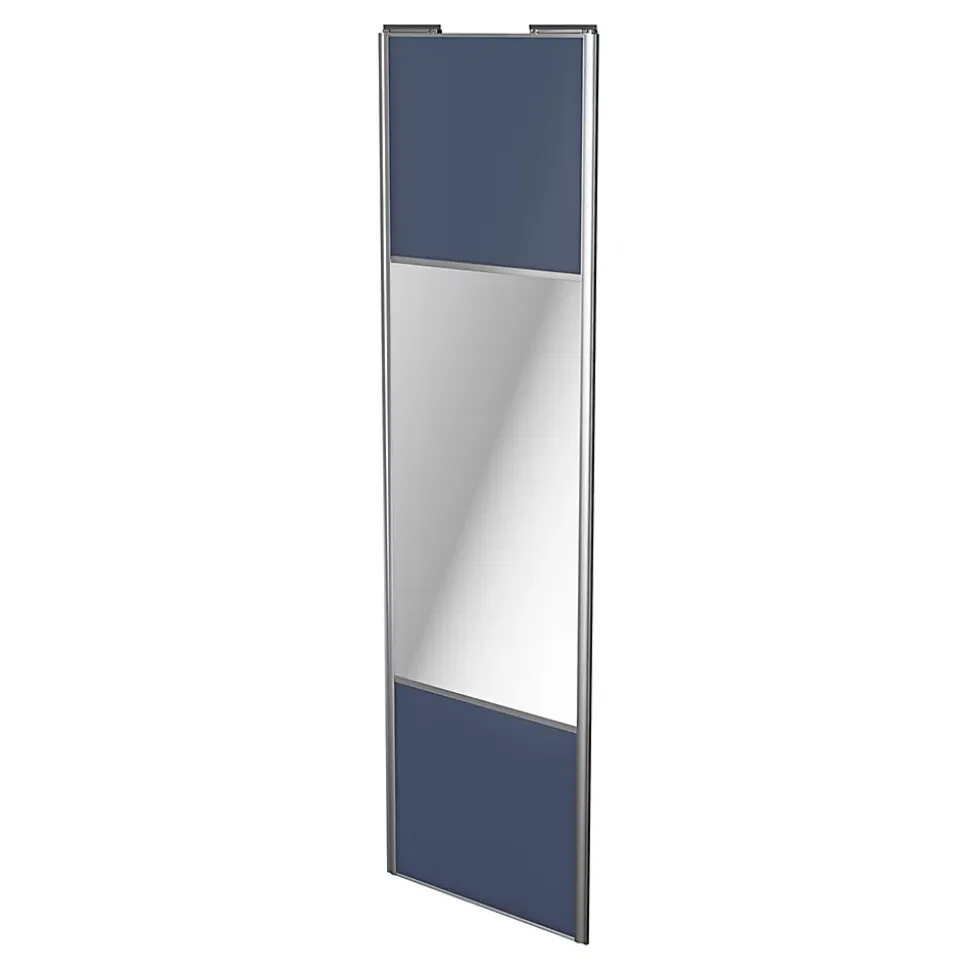 Porte de placard coulissante avec miroir bleu profil gris GoodHome Arius H. 248,5 x L. 77.2 cm + amortisseurs