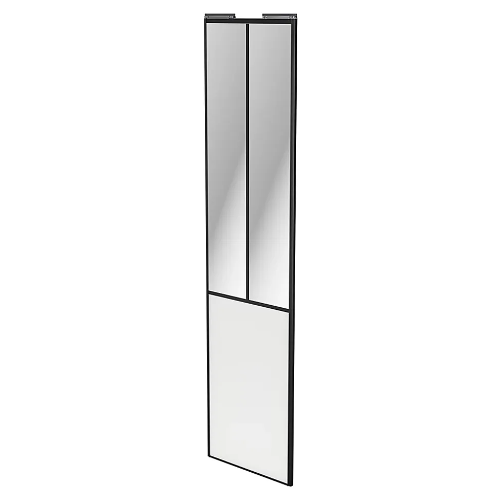 Porte de placard coulissante atelier blanc profil noir GoodHome Arius H. 248,5 x L. 61.2 cm + amortisseurs