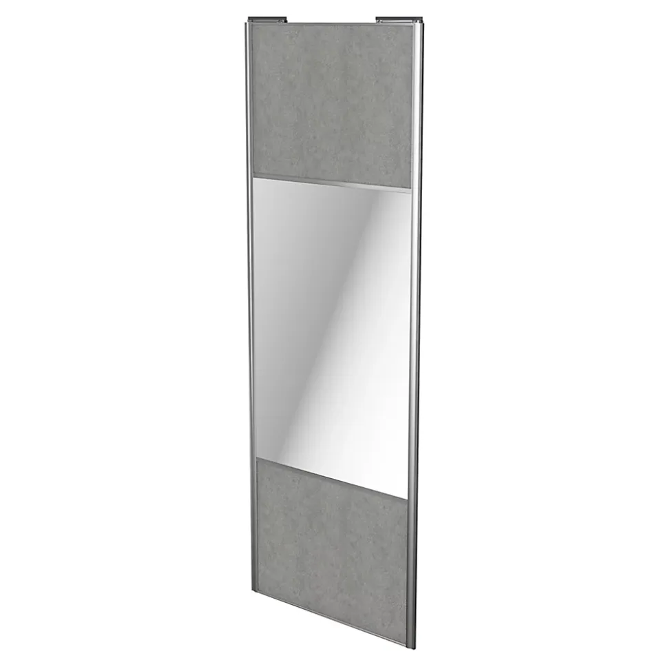 Porte de placard coulissante avec miroir béton profil gris GoodHome Arius H. 248,5 x L. 92.2 cm + amortisseurs