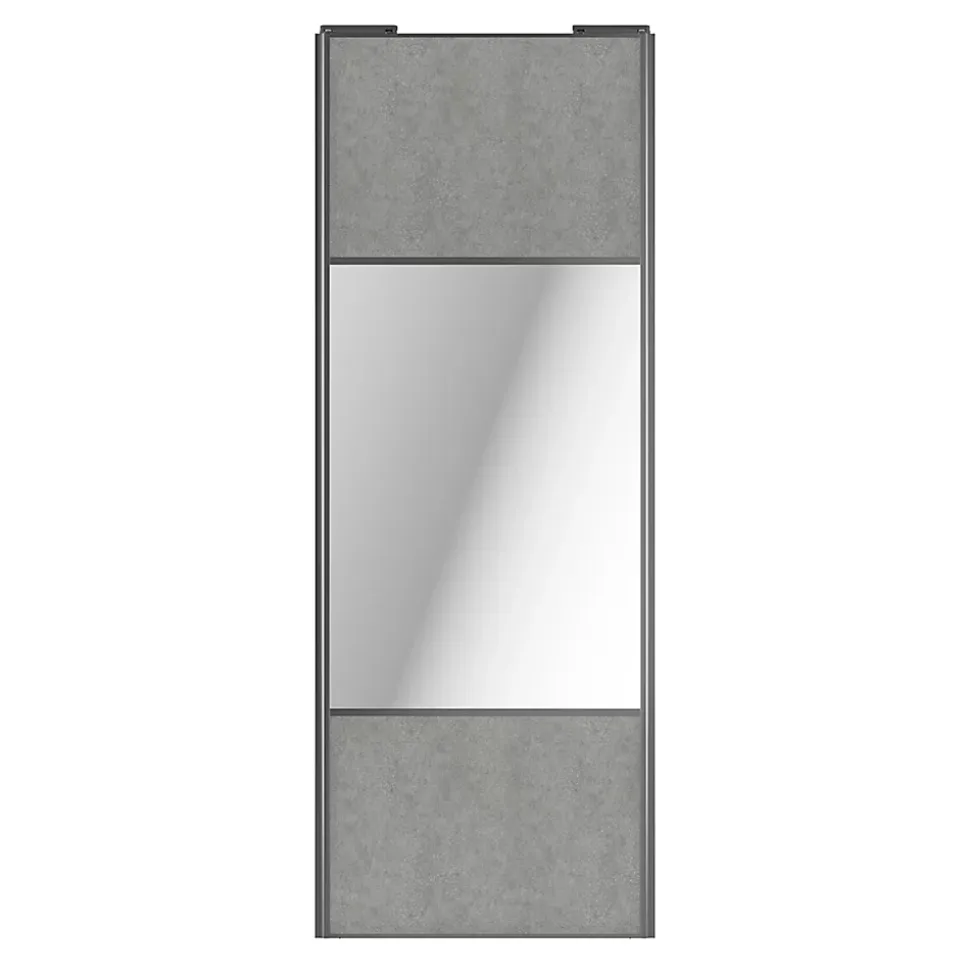 Porte de placard coulissante avec miroir béton profil gris GoodHome Arius H. 248,5 x L. 92.2 cm + amortisseurs