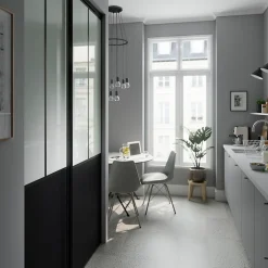 Porte de placard coulissante atelier noir mat profil noir GoodHome Arius H. 248,5 x L. 76.2 cm + amortisseurs