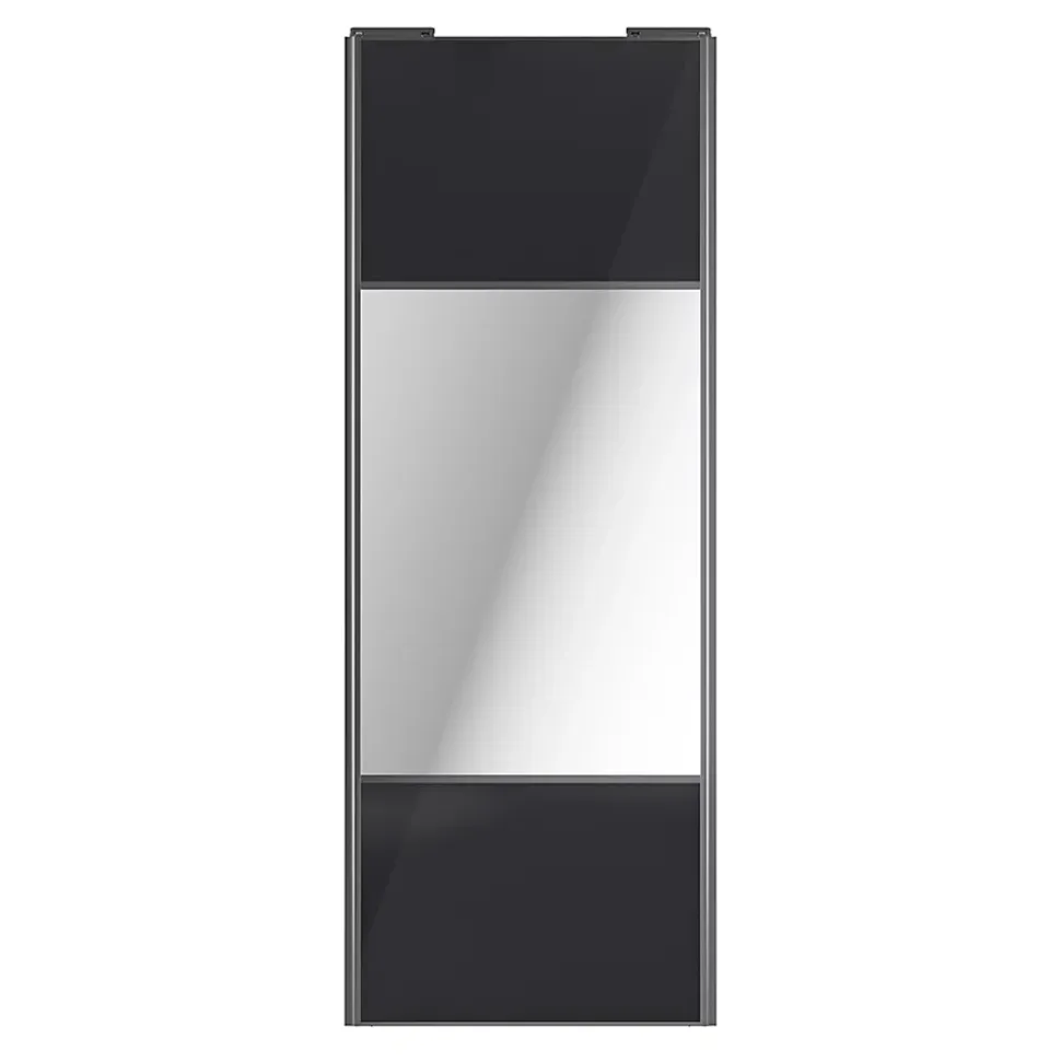 Porte de placard coulissante avec miroir noir profil gris GoodHome Arius H. 248,5 x L. 92.2 cm + amortisseurs