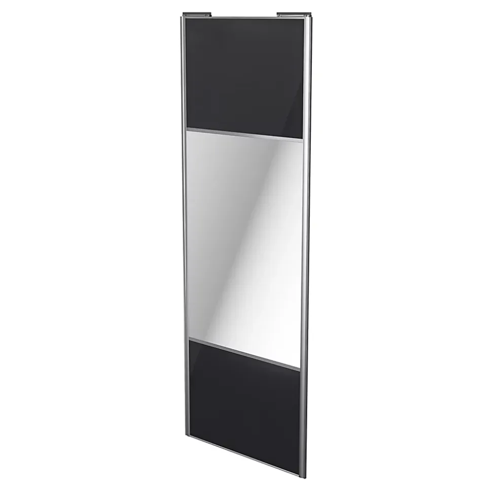 Porte de placard coulissante avec miroir noir profil gris GoodHome Arius H. 248,5 x L. 92.2 cm + amortisseurs