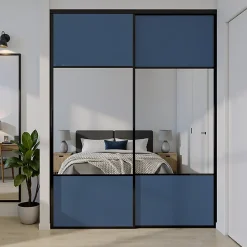 Porte de placard coulissante avec miroir bleu profil noir GoodHome Arius H. 248,5 x L. 92.2 cm + amortisseurs