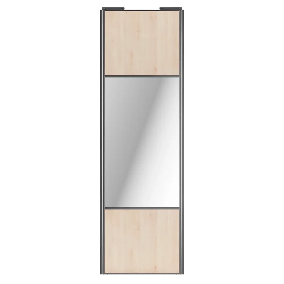 Porte de placard coulissante avec miroir effet chêne clair profil gris GoodHome Arius H. 248,5 x L. 77.2 cm + amortisseurs