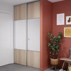 Porte de placard coulissante avec miroir effet chêne clair profil gris GoodHome Arius H. 248,5 x L. 77.2 cm + amortisseurs