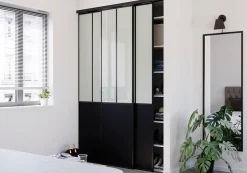 Porte de placard coulissante atelier noir mat profil noir GoodHome Arius H. 248,5 x L. 61.2 cm + amortisseurs