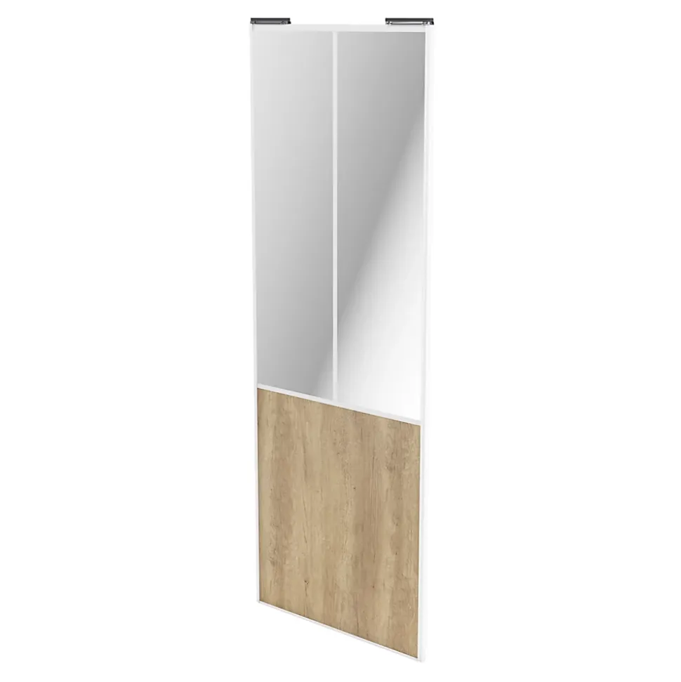 Porte de placard coulissante atelier effet chêne brut profil blanc GoodHome Arius H. 248,5 x L. 91.2 cm + amortisseurs