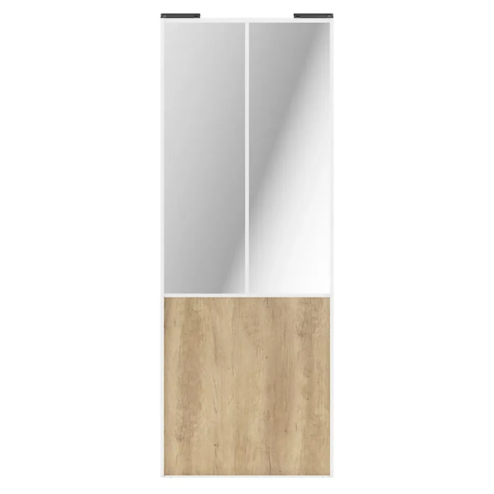 Porte de placard coulissante atelier effet chêne brut profil blanc GoodHome Arius H. 248,5 x L. 91.2 cm + amortisseurs