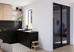 Porte de placard coulissante noir profil noir GoodHome Arius H. 248,5 x L. 92.2 cm + amortisseurs