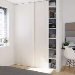 Porte de placard coulissante bois nordique profil blanc GoodHome Arius H. 248,5 x L. 92.2 cm + amortisseurs