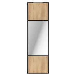 Porte de placard coulissante avec miroir effet chêne brut profil noir GoodHome Arius H. 248,5 x L. 77.2 cm + amortisseurs