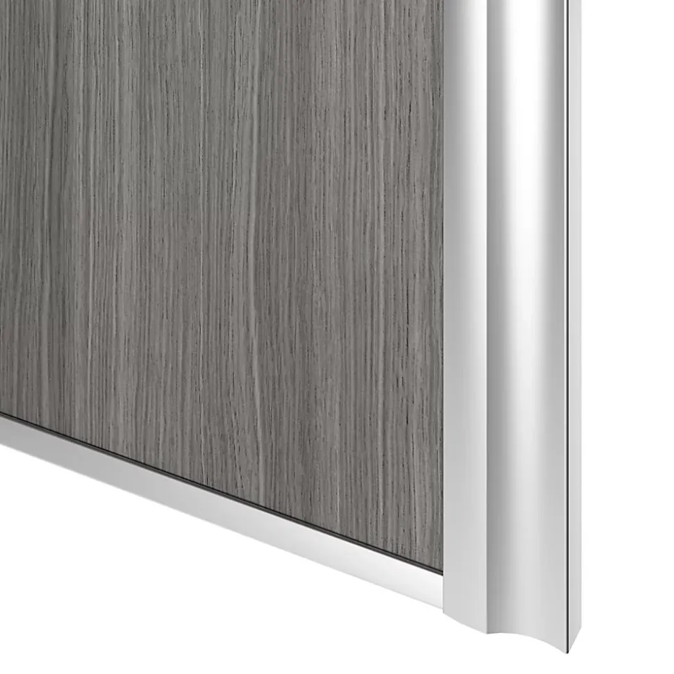Porte de placard coulissante atelier effet chêne grisé profil gris GoodHome Arius H. 248,5 x L. 91.2 cm + amortisseurs