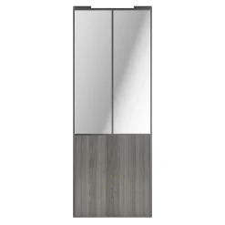 Porte de placard coulissante atelier effet chêne grisé profil gris GoodHome Arius H. 248,5 x L. 91.2 cm + amortisseurs