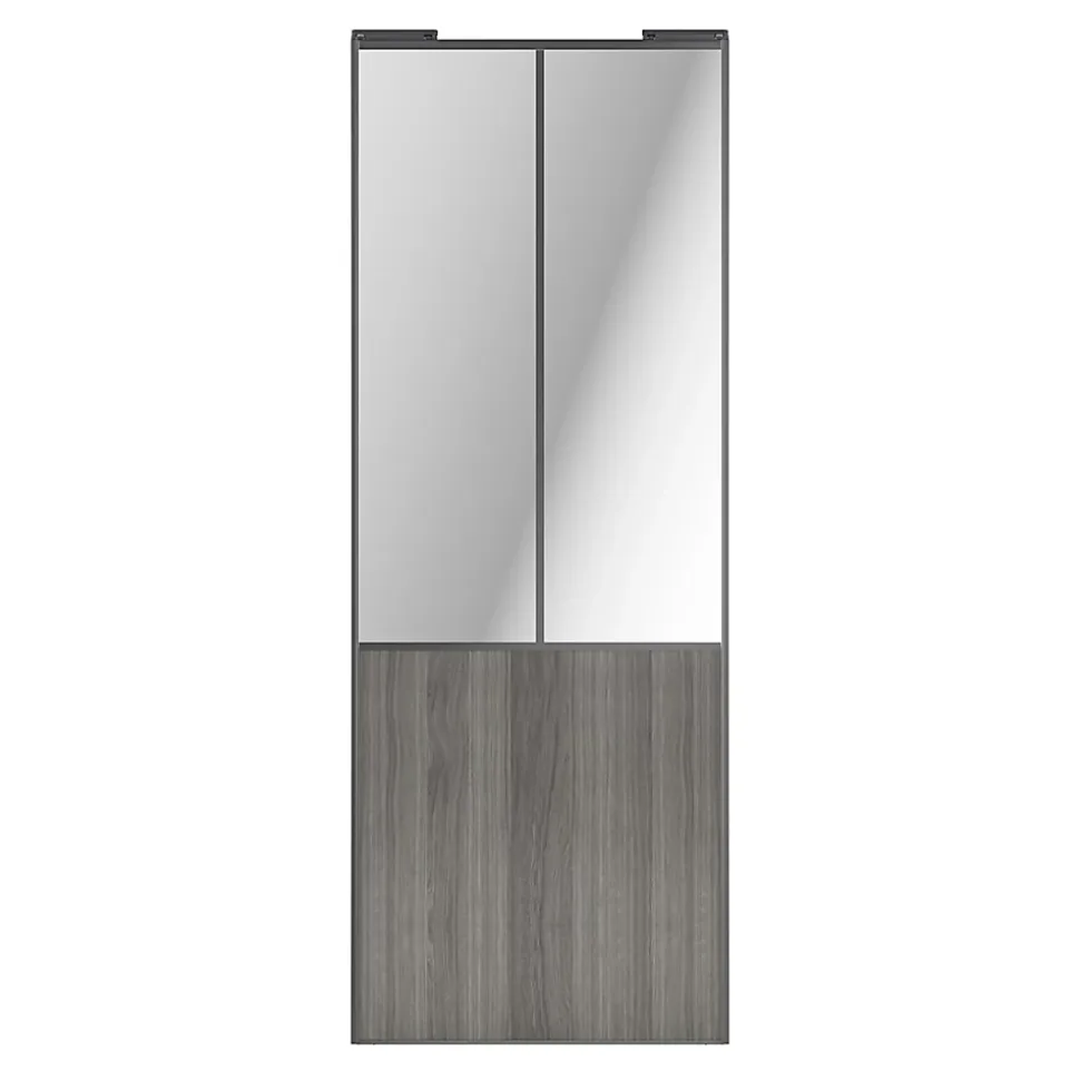 Porte de placard coulissante atelier effet chêne grisé profil gris GoodHome Arius H. 248,5 x L. 91.2 cm + amortisseurs