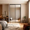 Porte de placard coulissante blanc brillant profil noir GoodHome Arius H. 248,5 x L. 92.2 cm + amortisseurs