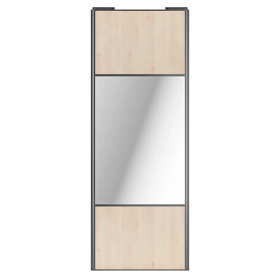 Porte de placard coulissante avec miroir effet chêne clair profil gris GoodHome Arius H. 248,5 x L. 92.2 cm + amortisseurs