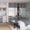 Porte de placard coulissante avec miroir effet chêne grisé profil gris GoodHome Arius H. 248,5 x L. 62.2 cm + amortisseurs
