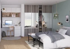 Porte de placard coulissante avec miroir effet chêne grisé profil gris GoodHome Arius H. 248,5 x L. 62.2 cm + amortisseurs
