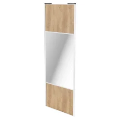 Porte de placard coulissante avec miroir effet chêne brut profil blanc GoodHome Arius H. 248,5 x L. 92.2 cm + amortisseurs