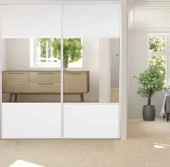 Porte de placard coulissante vendue par 2 avec miroir Optimum blanc veiné H. 250 x L. 180 cm