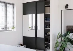 Porte de placard coulissante avec miroir anthracite profil noir GoodHome Arius H. 248,5 x L. 92.2 cm + amortisseurs