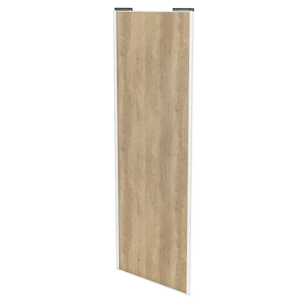 Porte de placard coulissante effet chêne brut profil blanc GoodHome Arius H. 248,5 x L. 92.2 cm + amortisseurs