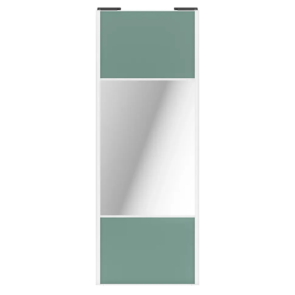 Porte de placard coulissante avec miroir vert de gris profil blanc GoodHome Arius H. 248,5 x L. 92.2 cm + amortisseurs