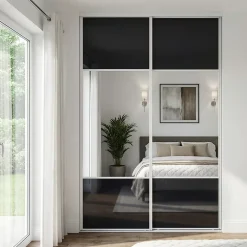 Porte de placard coulissante avec miroir noir profil blanc GoodHome Arius H. 248,5 x L. 77.2 cm + amortisseurs
