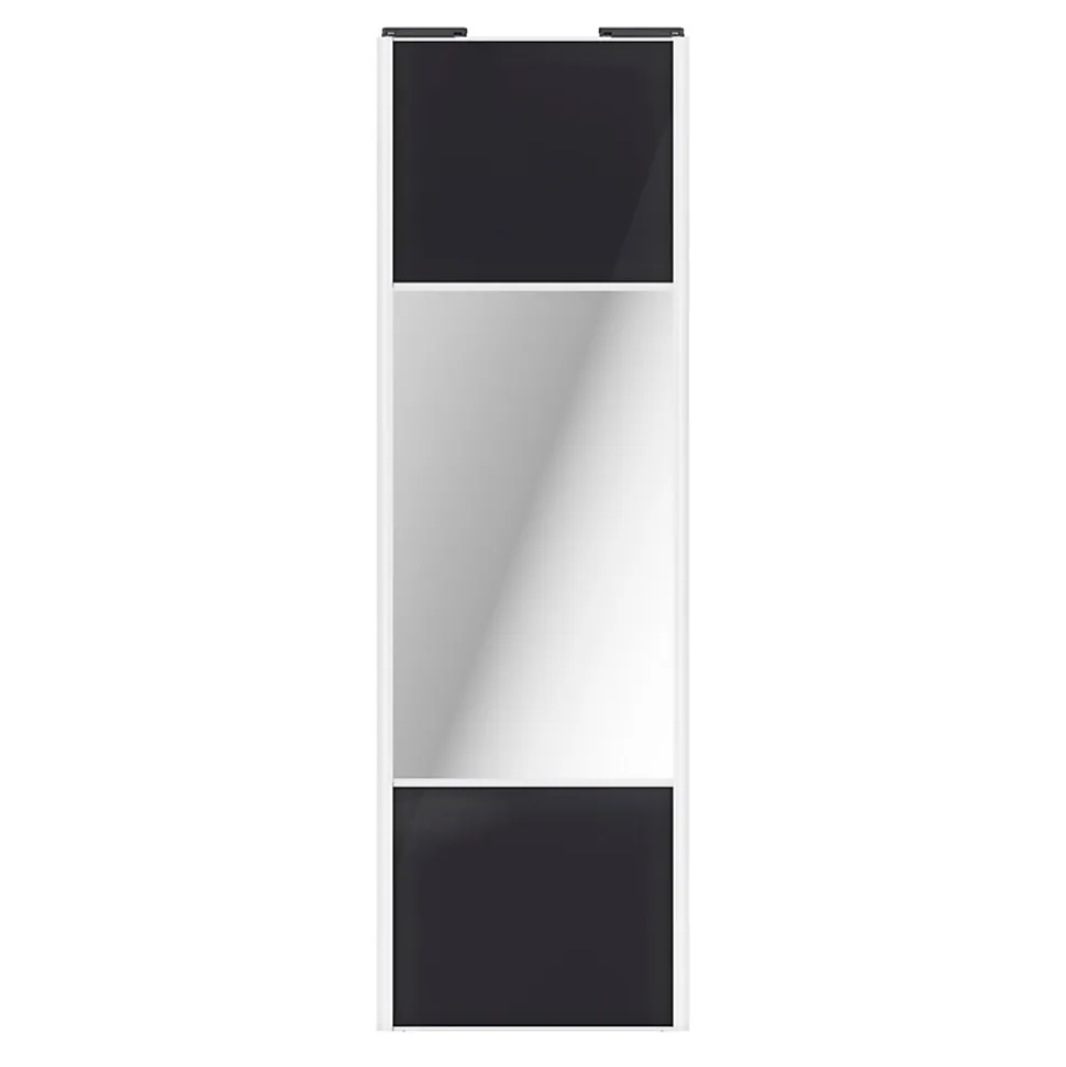 Porte de placard coulissante avec miroir noir profil blanc GoodHome Arius H. 248,5 x L. 77.2 cm + amortisseurs