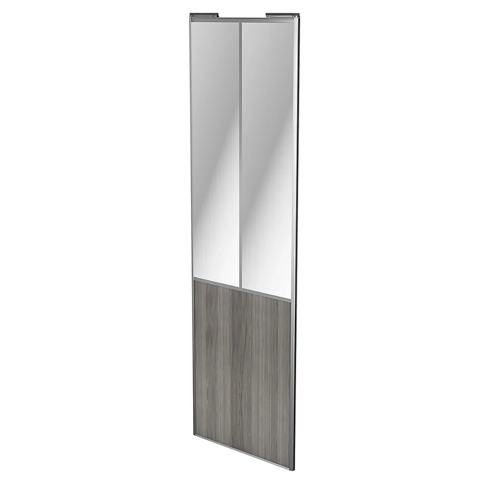 Porte de placard coulissante atelier effet chêne grisé profil gris GoodHome Arius H. 248,5 x L. 76.2 cm + amortisseurs